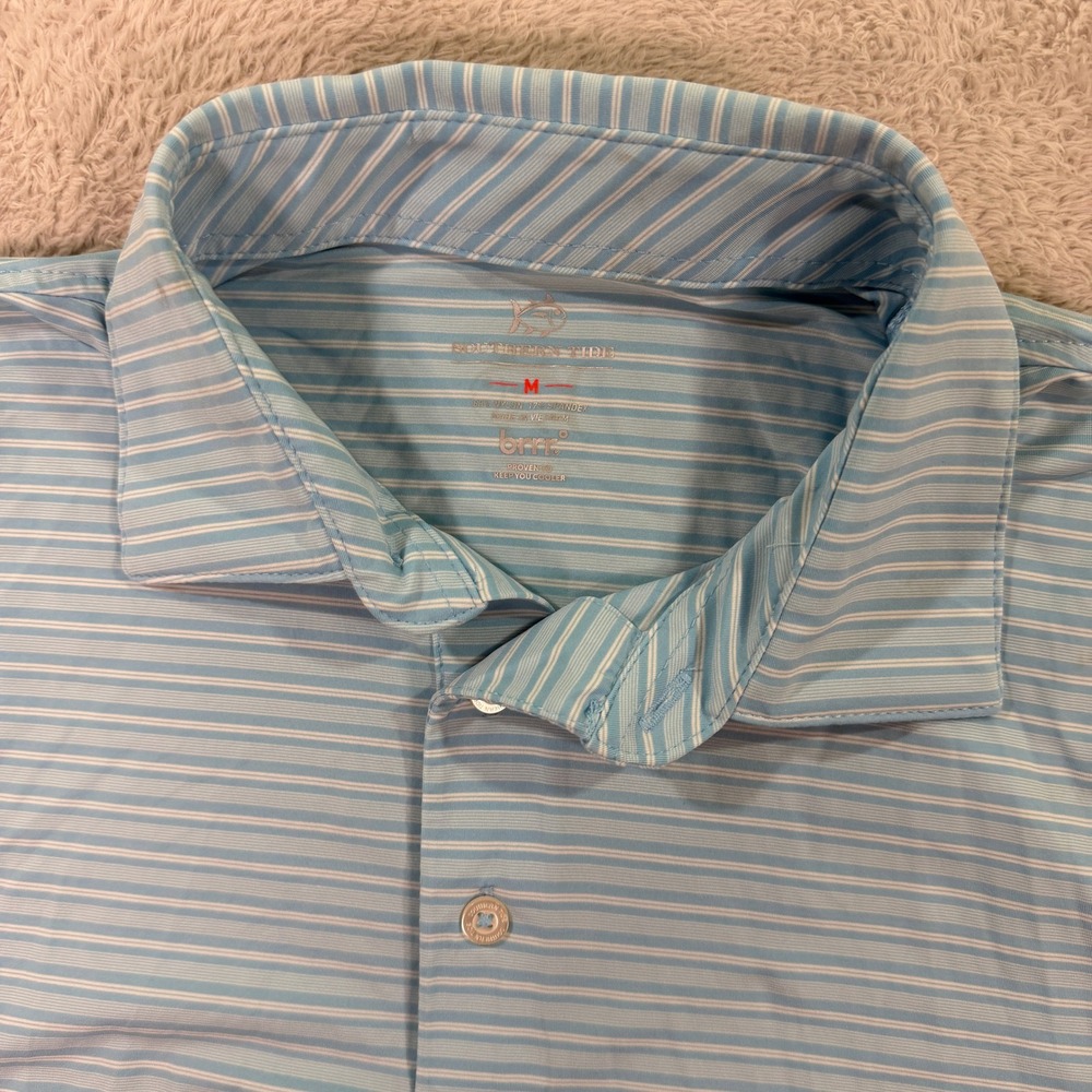 Southern Tide Mens Medium Polo Shirt Blue Striped Brrr Cooling Performance Golf - Picture 2 of 11